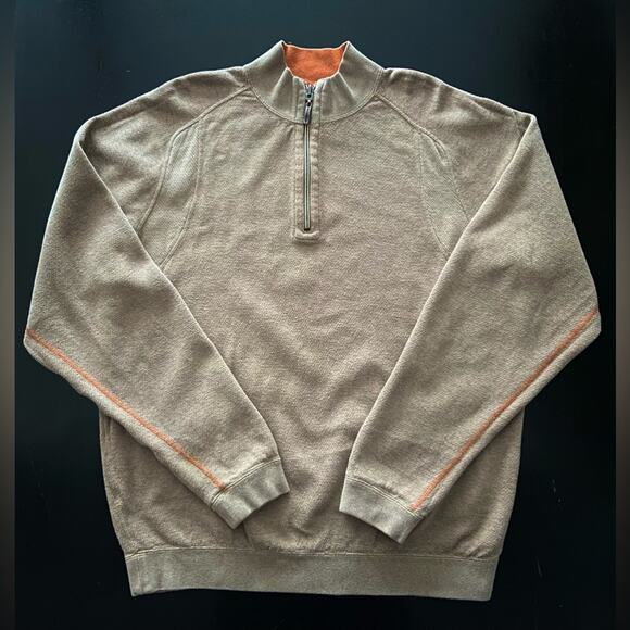 TOMMY BAHAMA Reversible Tan/Orange 1/4 Zip Cotton Pullover Sweater sz XLarge - Picture 3 of 15